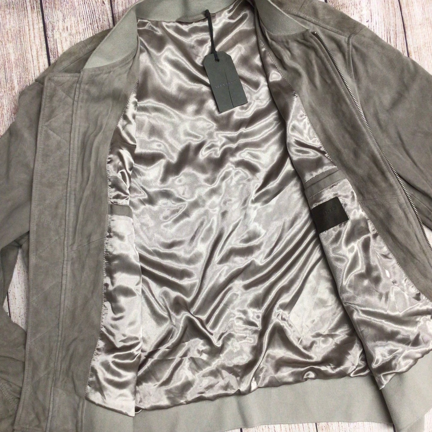 BNWT AllSaints Light Khaki Ari Leather Bomber Jacket Size L