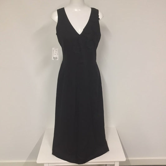 BNWT Apriori Black 100% Linen V Neck Dress w/Corsage Detail Size 12