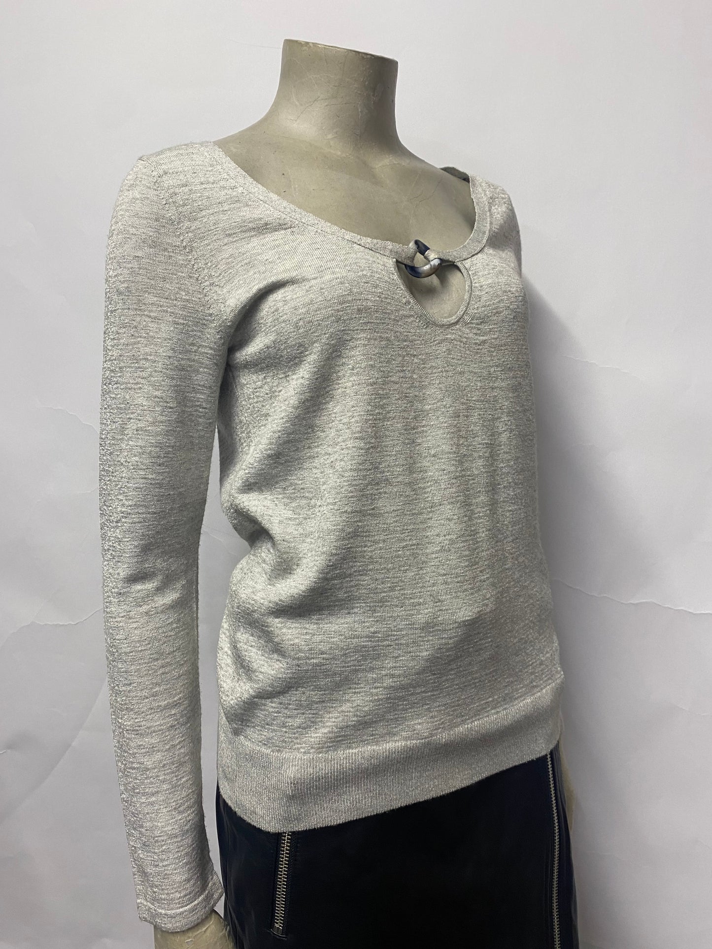 Uterque Grey Knit Long Sleeve Top Medium