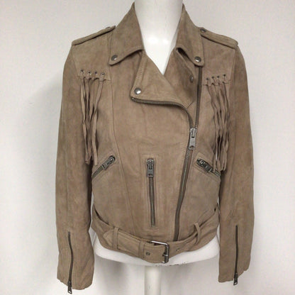 BNWT AllSaints Dusty Pink Tassel Balfern Leather Jacket Size 8