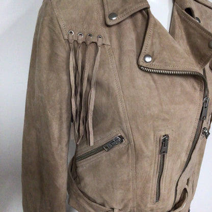 BNWT AllSaints Dusty Pink Tassel Balfern Leather Jacket Size 8