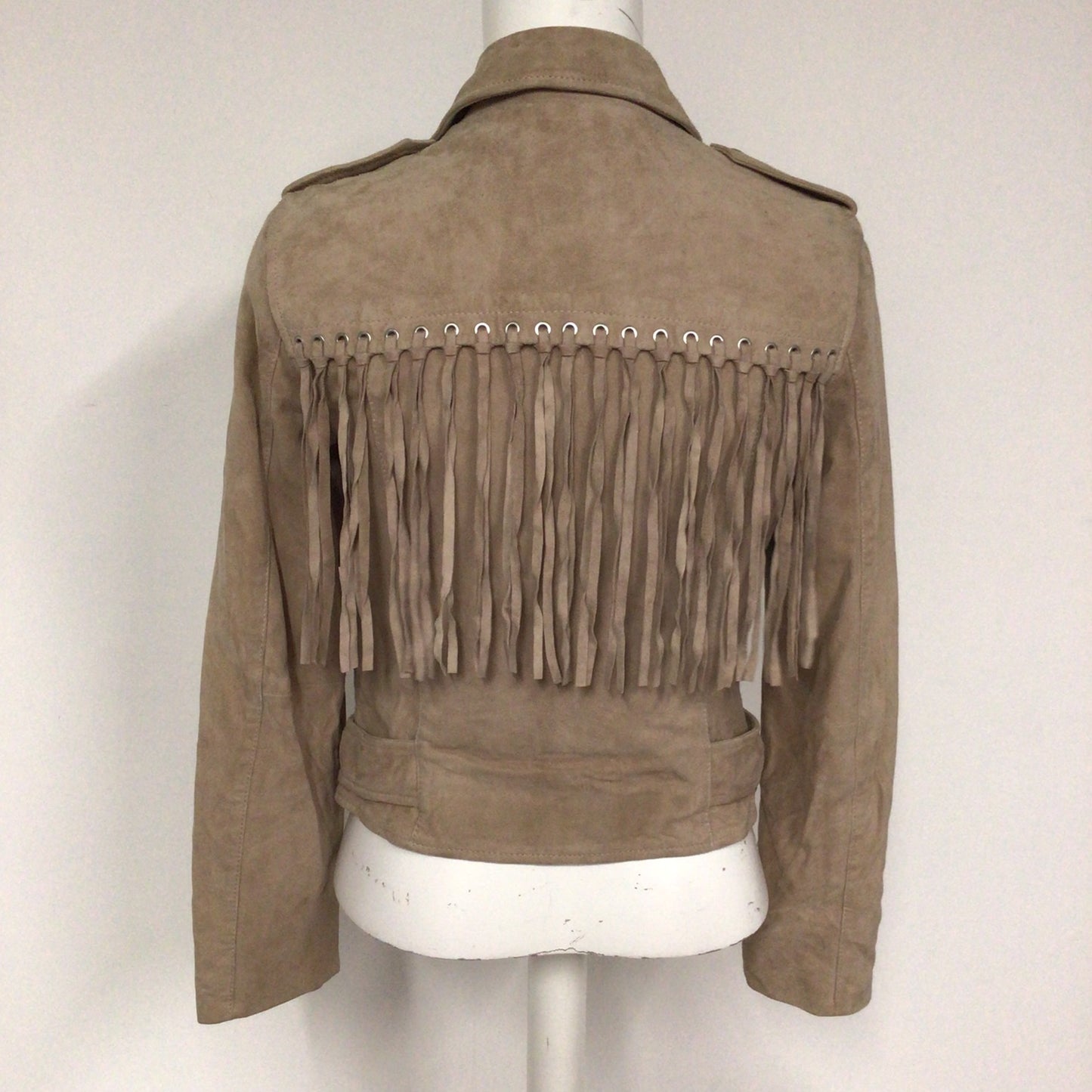 BNWT AllSaints Dusty Pink Tassel Balfern Leather Jacket Size 8