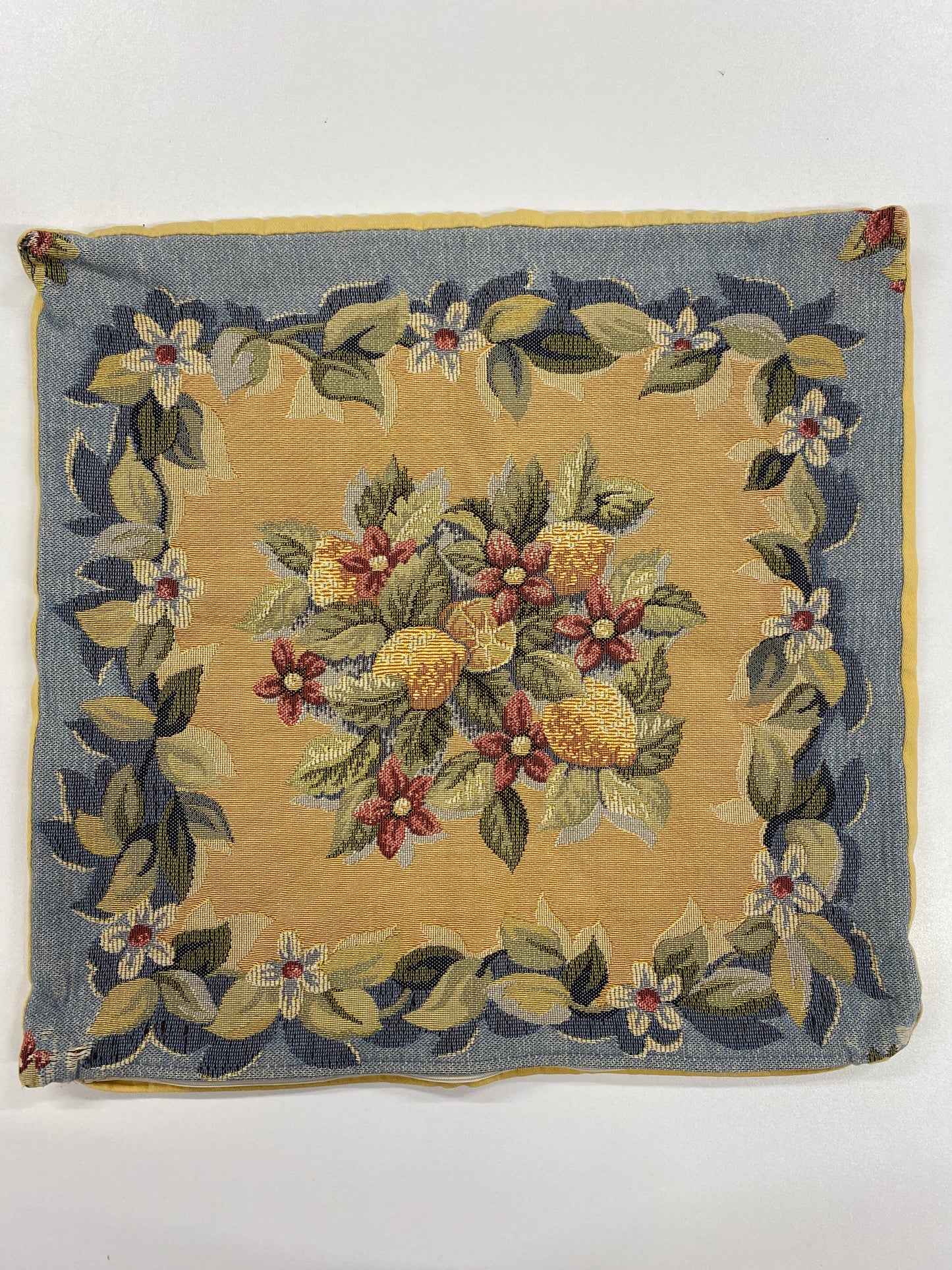 Jules Pansu Paris Yellow and Blue Floral Lemon Tapestry Cushion Cover