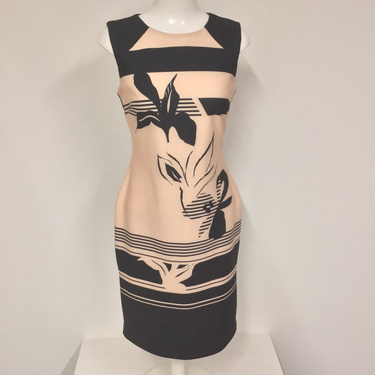 Star by Julien MacDonald Black & Peach Patterned Pencil Dress Size 10