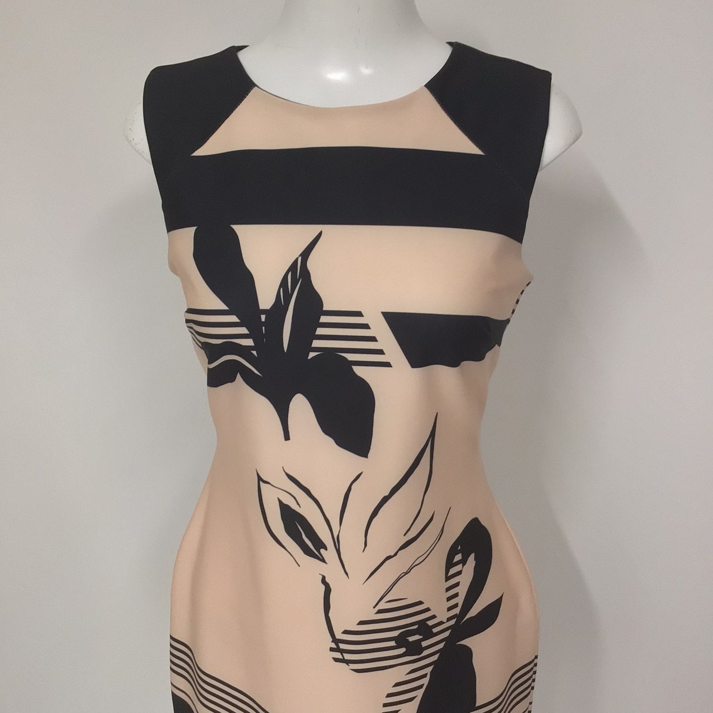 Star by Julien MacDonald Black & Peach Patterned Pencil Dress Size 10