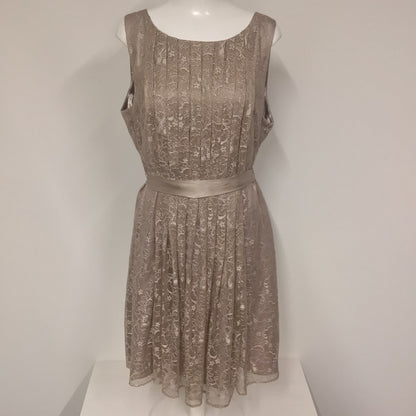 BNWT Monsoon Mink Brown Lace Sleeveless Dress w/Tie Waist Size 20