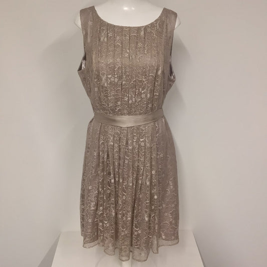 BNWT Monsoon Mink Brown Lace Sleeveless Dress w/Tie Waist Size 20