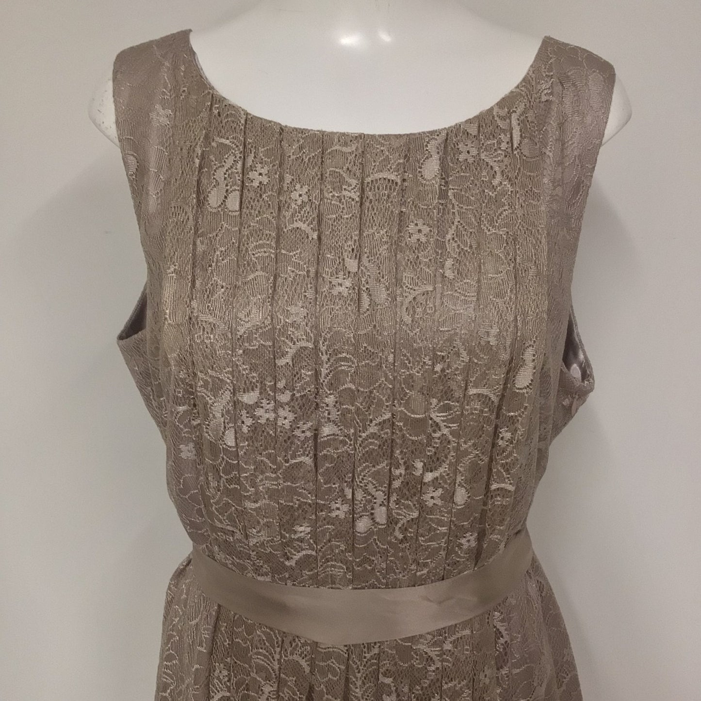 BNWT Monsoon Mink Brown Lace Sleeveless Dress w/Tie Waist Size 20