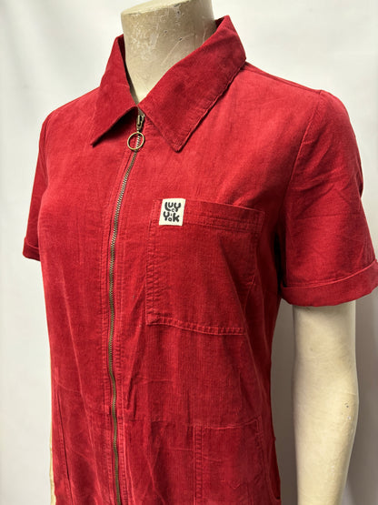 Lucy & Yak - Rex - Short Sleeve Corduroy Jumpsuit in Dahlia Red UK 4