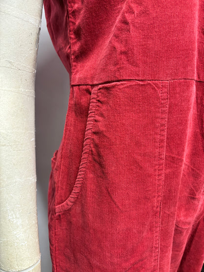 Lucy & Yak - Rex - Short Sleeve Corduroy Jumpsuit in Dahlia Red UK 4