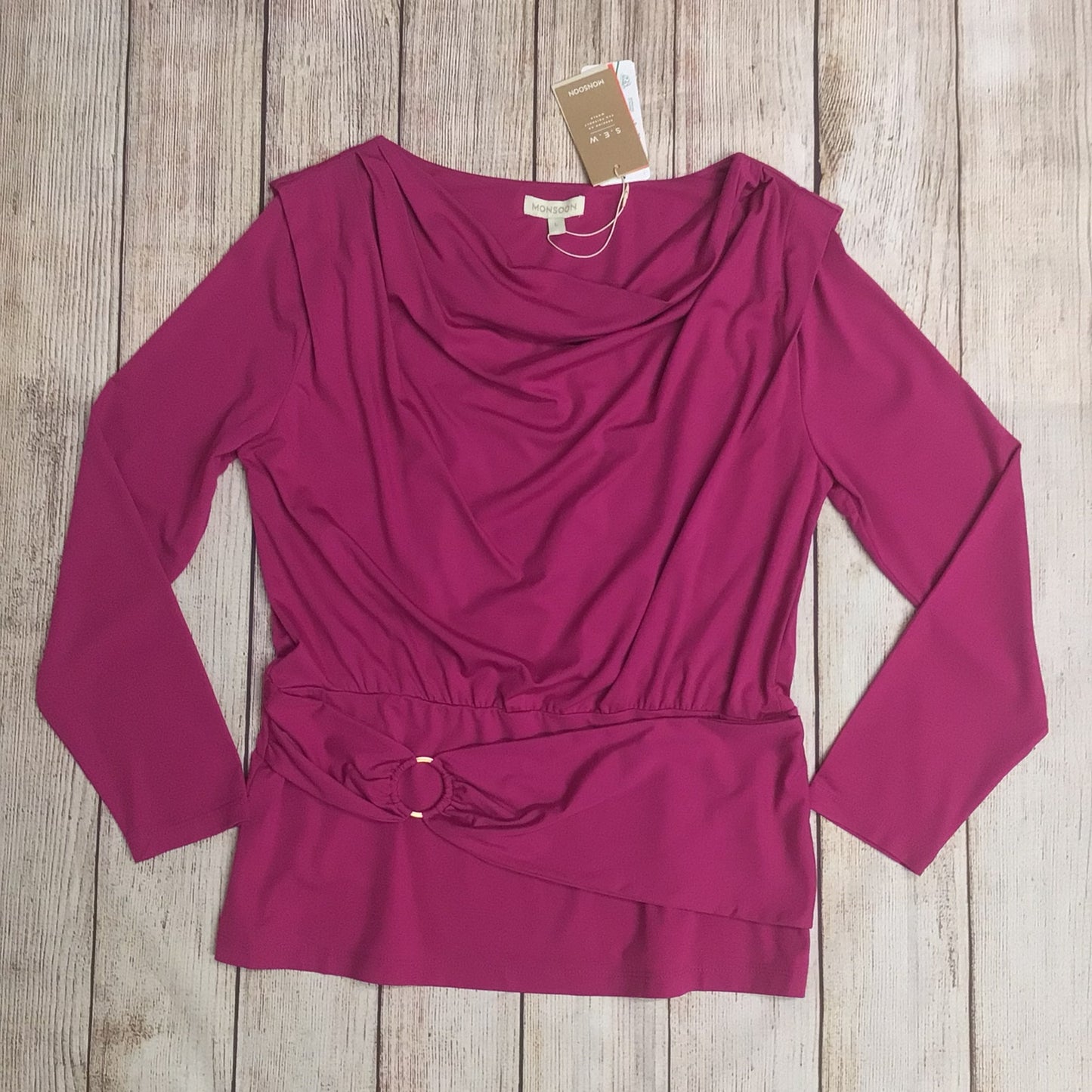 BNWT Monsoon Dark Pink Long Sleeve Cowl Neck Top Size L