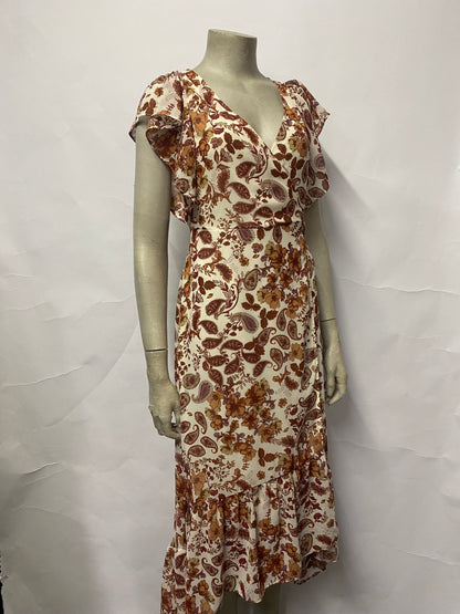 Drew Anthropologie Off White and Brown Paisley Print Dress S BNWT