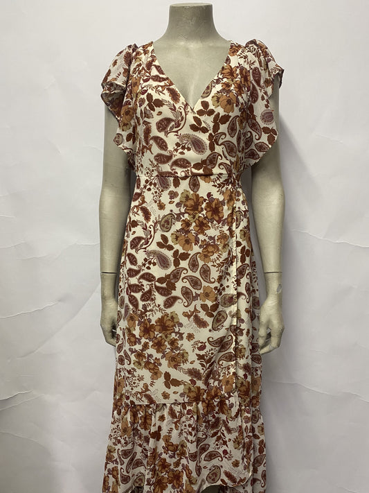 Drew Anthropologie Off White and Brown Paisley Print Dress S BNWT