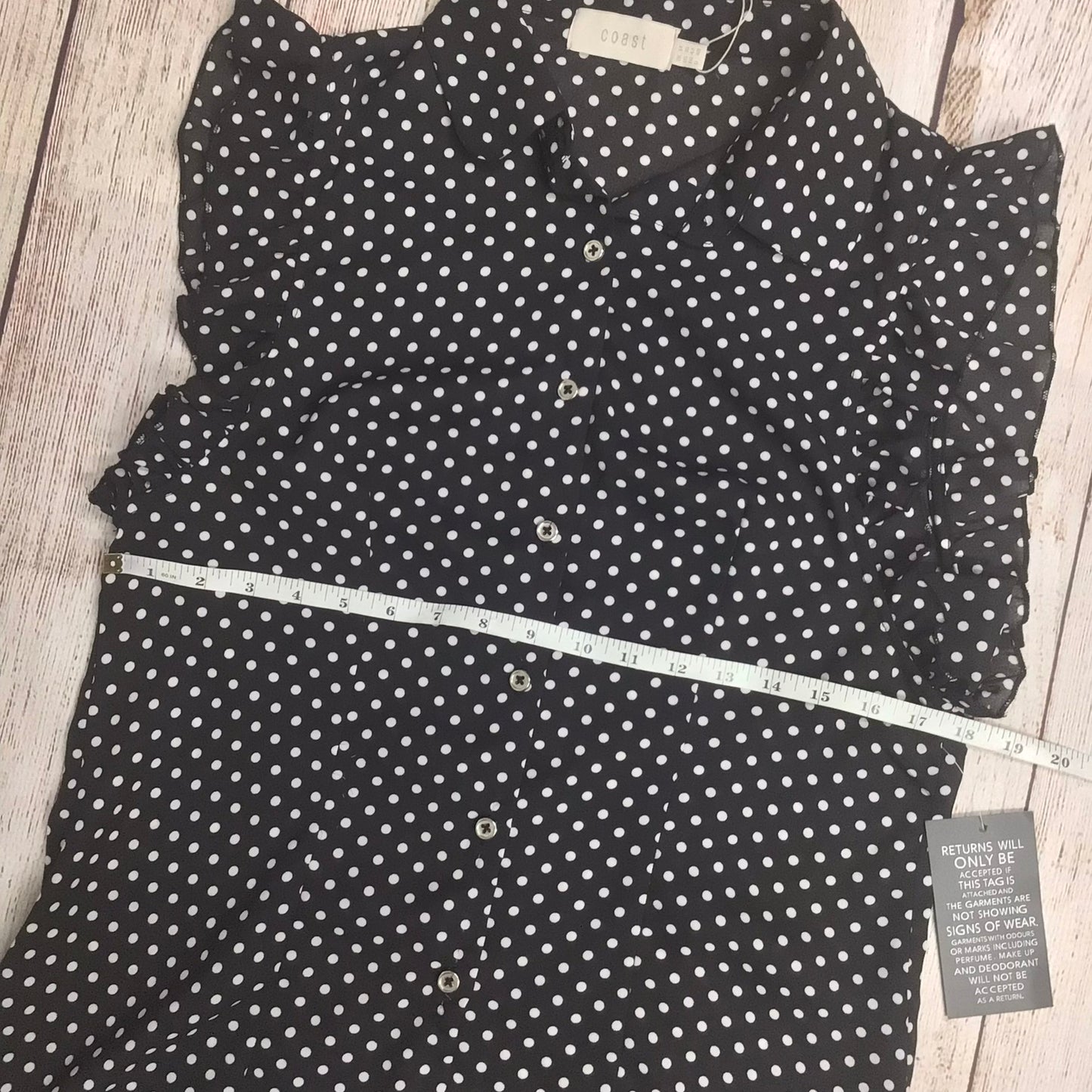 BNWT Coast Black & White Polka Dot Cap Sleeve Shirt Size 14