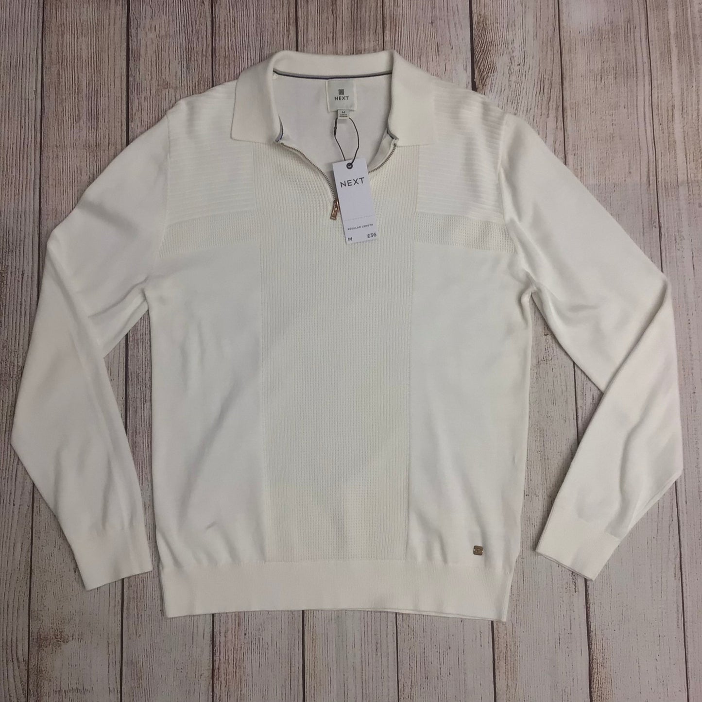 BNWT Next Cream 1/4 Zip Collared 100% Cotton Jumper Size M Regular