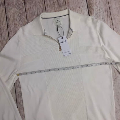 BNWT Next Cream 1/4 Zip Collared 100% Cotton Jumper Size M Regular