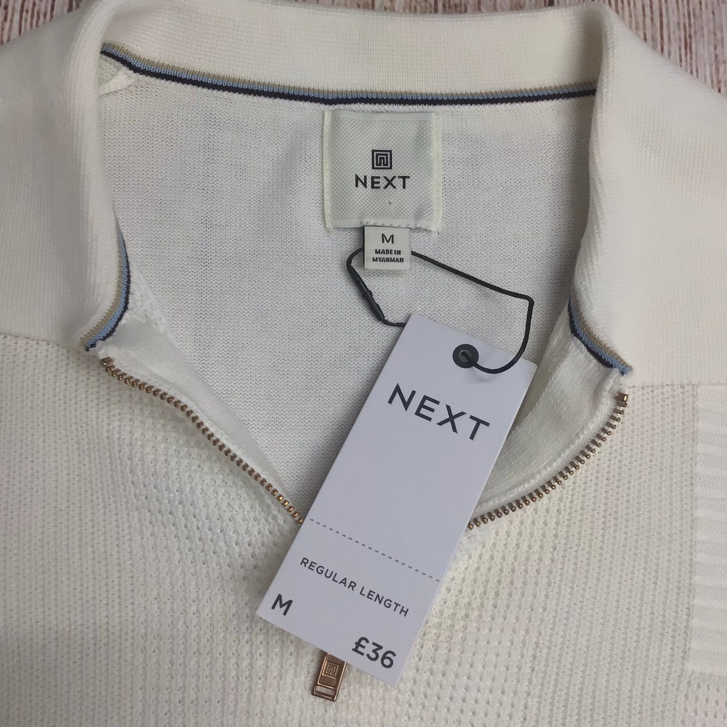 BNWT Next Cream 1/4 Zip Collared 100% Cotton Jumper Size M Regular