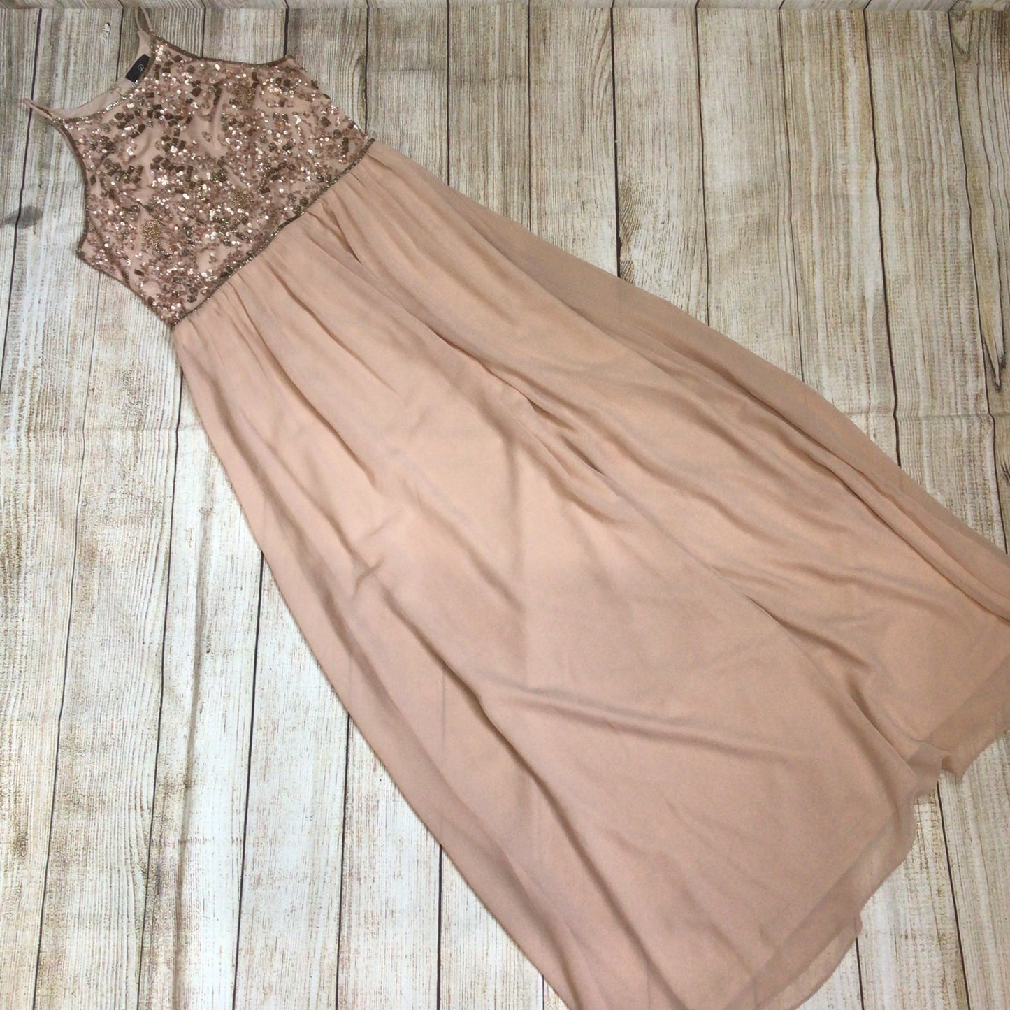 Adrianna Papell Light Pink Halter Sequin Chiffon Maxi Dress Size 12