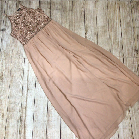 Adrianna Papell Light Pink Halter Sequin Chiffon Maxi Dress Size 12