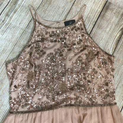 Adrianna Papell Light Pink Halter Sequin Chiffon Maxi Dress Size 12