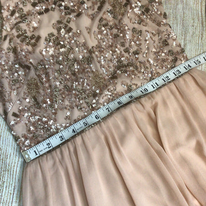 Adrianna Papell Light Pink Halter Sequin Chiffon Maxi Dress Size 12
