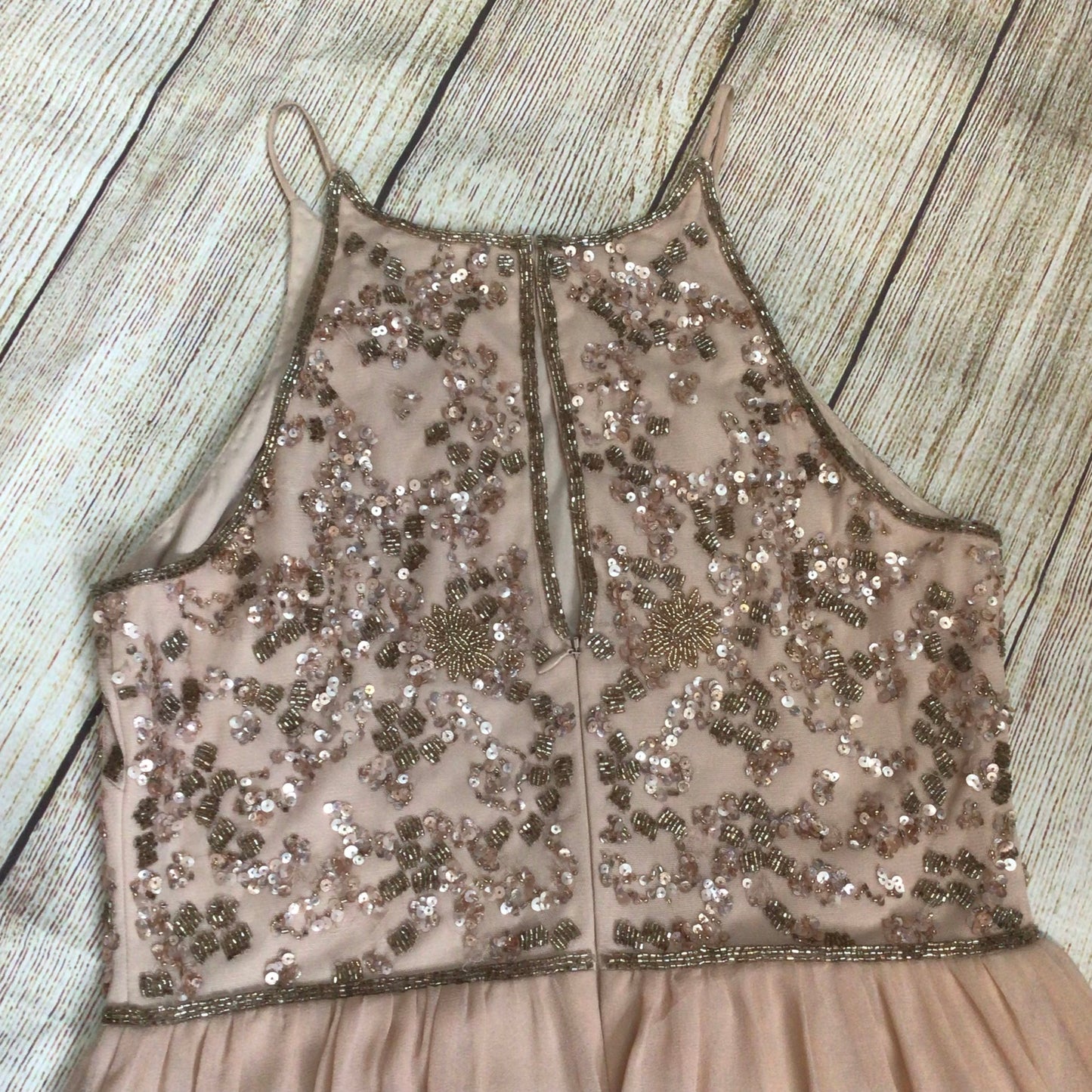 Adrianna Papell Light Pink Halter Sequin Chiffon Maxi Dress Size 12
