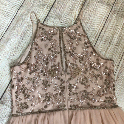 Adrianna Papell Light Pink Halter Sequin Chiffon Maxi Dress Size 12
