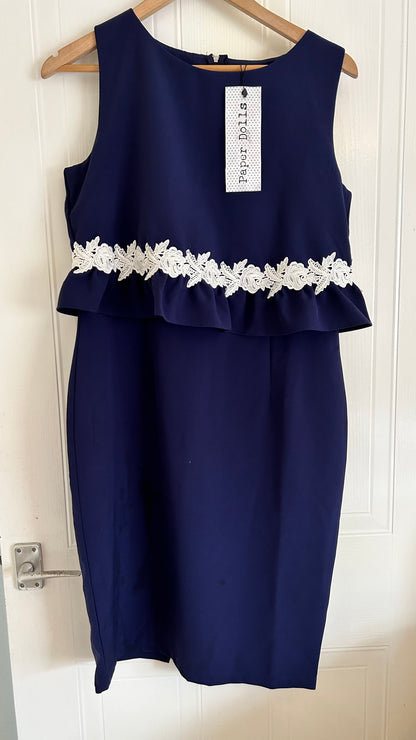 Paper Dolls Navy Blue Occasion Dress with Pencil style skirt BNWT Size 14