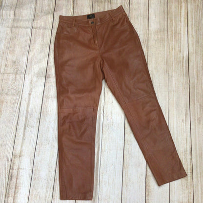 KK Luxury Orange Brown 100% Leather Trousers Size 12