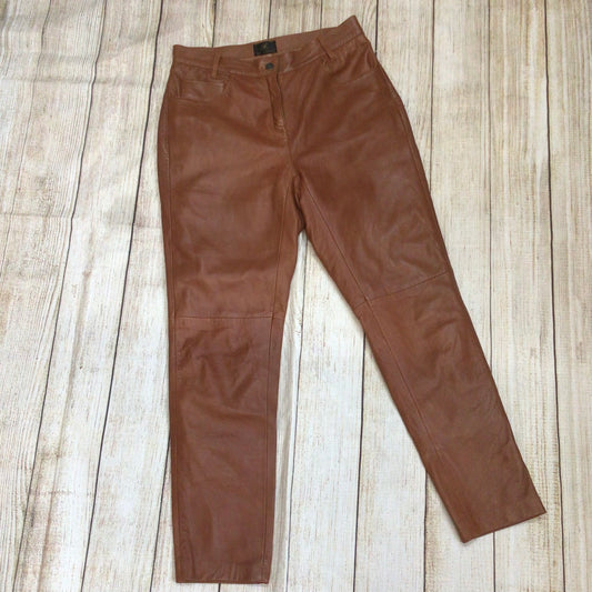 KK Luxury Orange Brown 100% Leather Trousers Size 12