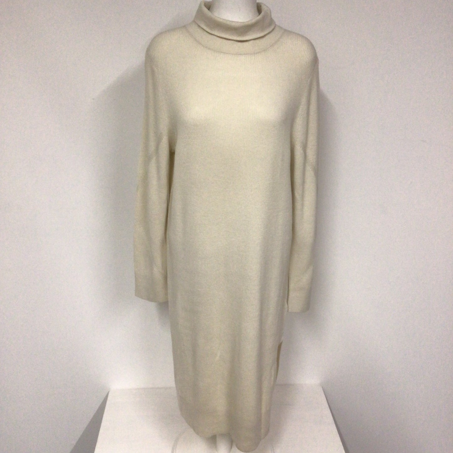 BNWT AllSaints Chalk White Wool & Cashmere Blend High Neck Roza Jumper Dress Size L