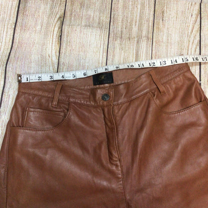 KK Luxury Orange Brown 100% Leather Trousers Size 12