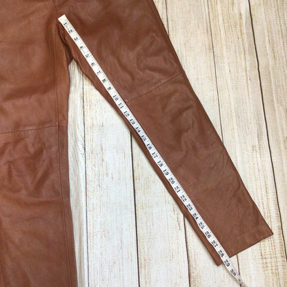 KK Luxury Orange Brown 100% Leather Trousers Size 12