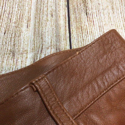 KK Luxury Orange Brown 100% Leather Trousers Size 12