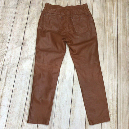 KK Luxury Orange Brown 100% Leather Trousers Size 12