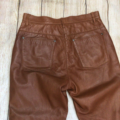 KK Luxury Orange Brown 100% Leather Trousers Size 12