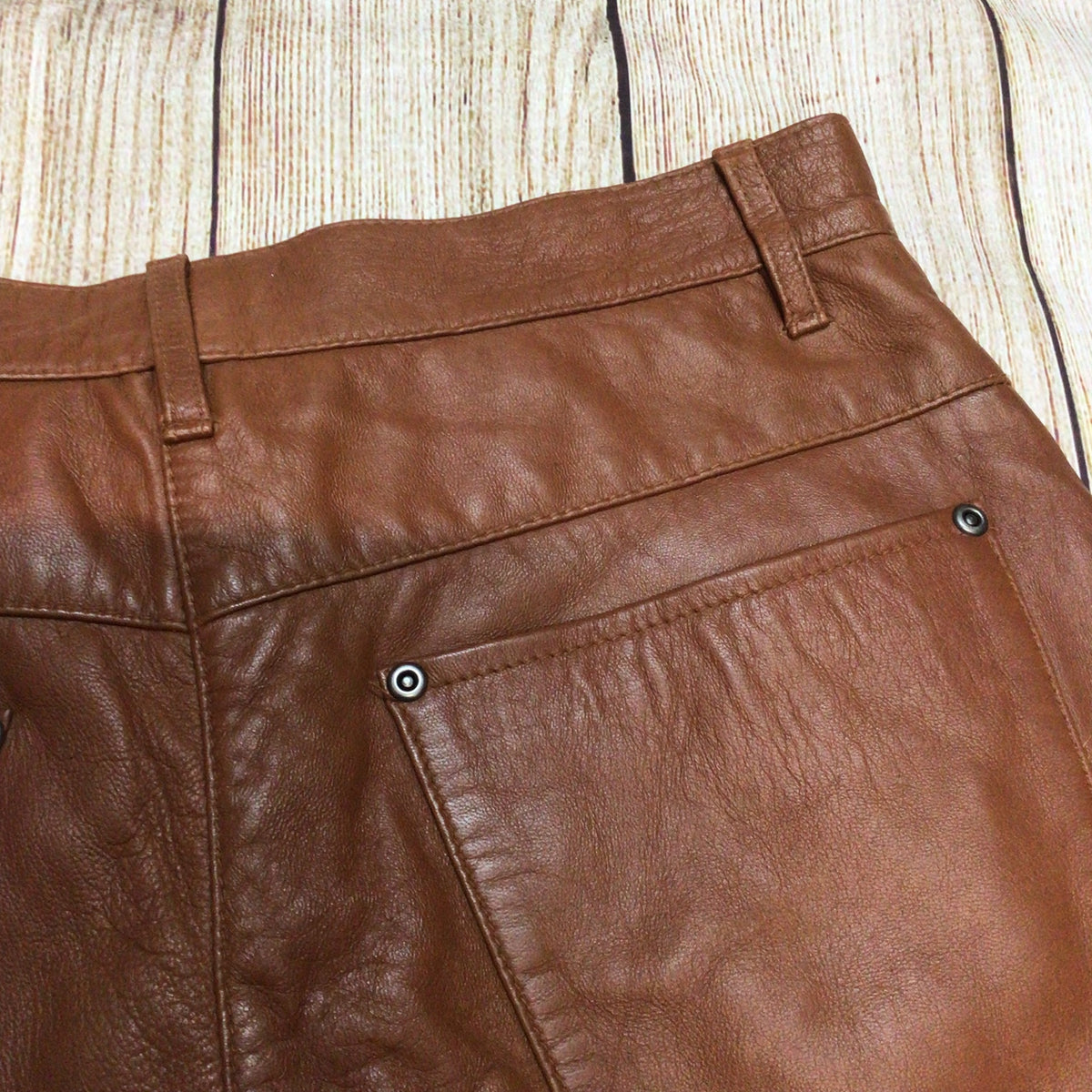 KK Luxury Orange Brown 100% Leather Trousers Size 12