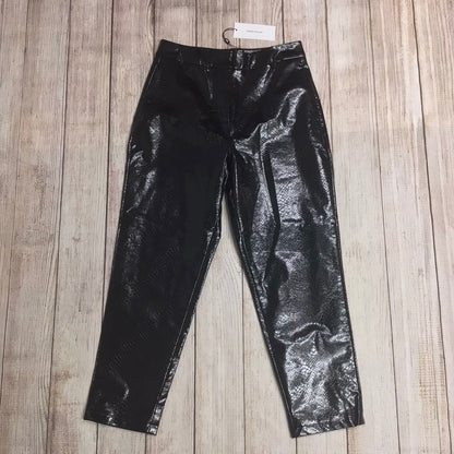 BNWT Karen Millen Black Croc Effect Faux Leather Cigarette Trousers Size 12