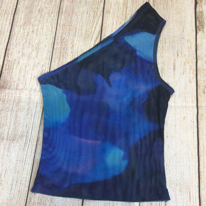 Peachy Den Blue Mesh One Shoulder Top Size XS (Ch 24)