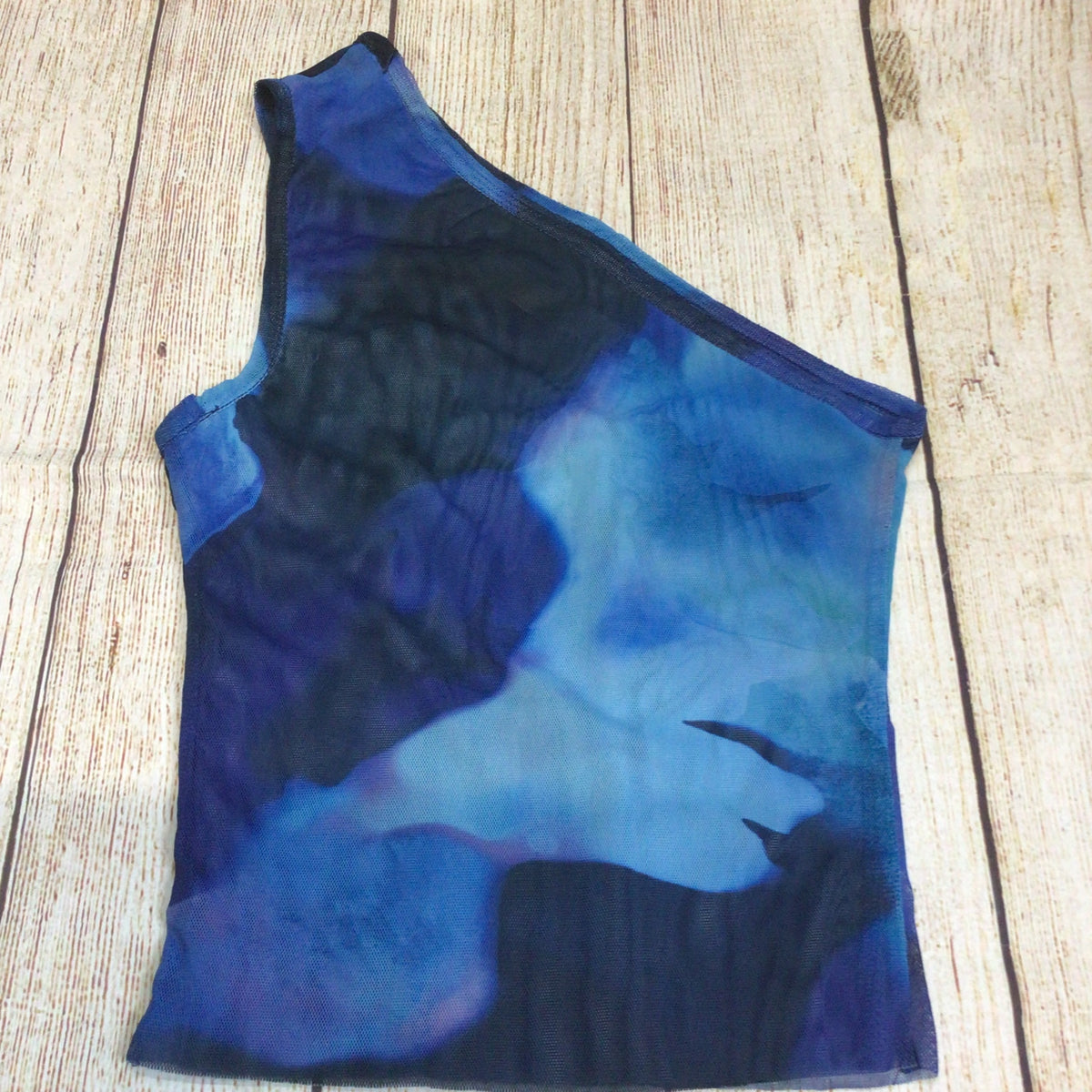 Peachy Den Blue Mesh One Shoulder Top Size XS (Ch 24)