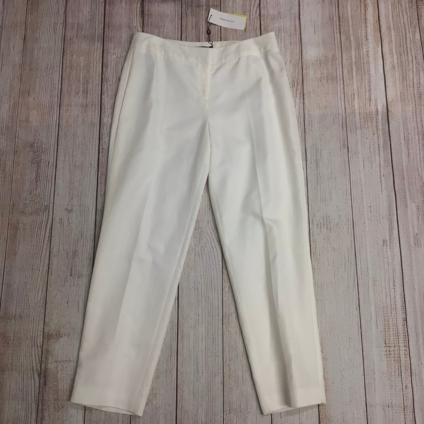 BNWT Karen Millen Ivory 100% Cotton Straight Leg Trousers Size 14