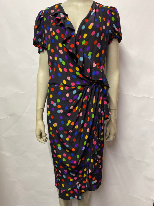 Dolce and Gabbana Black Multicolour Polka Dot Silk Midi Dress 12