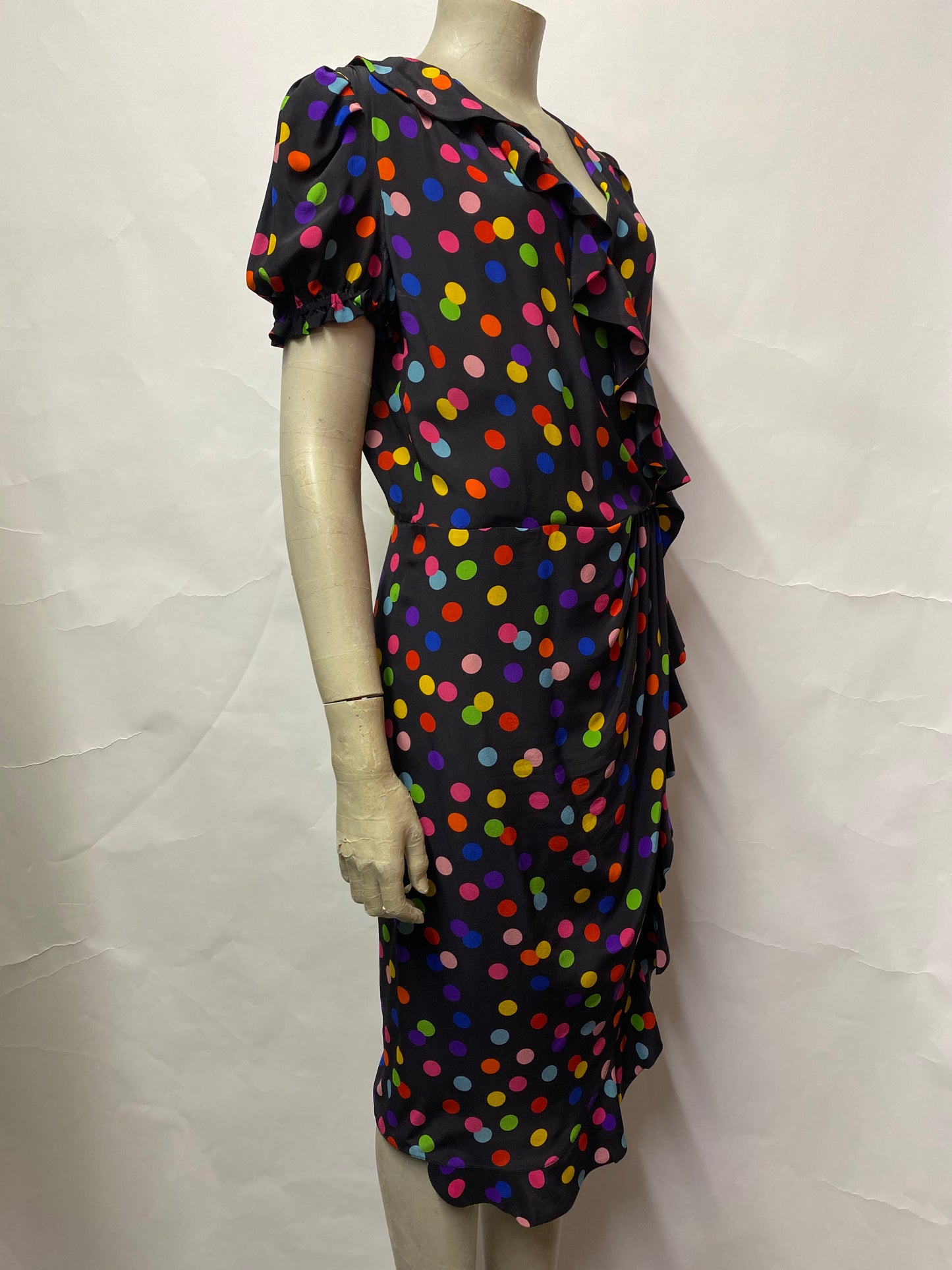 Dolce and Gabbana Black Multicolour Polka Dot Silk Midi Dress 12