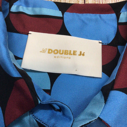 La Double J LDJ Blue & Burgundy Geometric Print 100% Silk Boy Shirt Size S