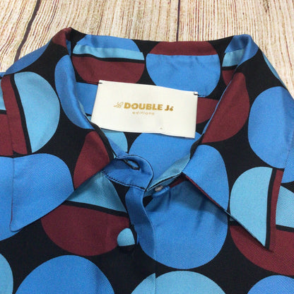 La Double J LDJ Blue & Burgundy Geometric Print 100% Silk Boy Shirt Size S