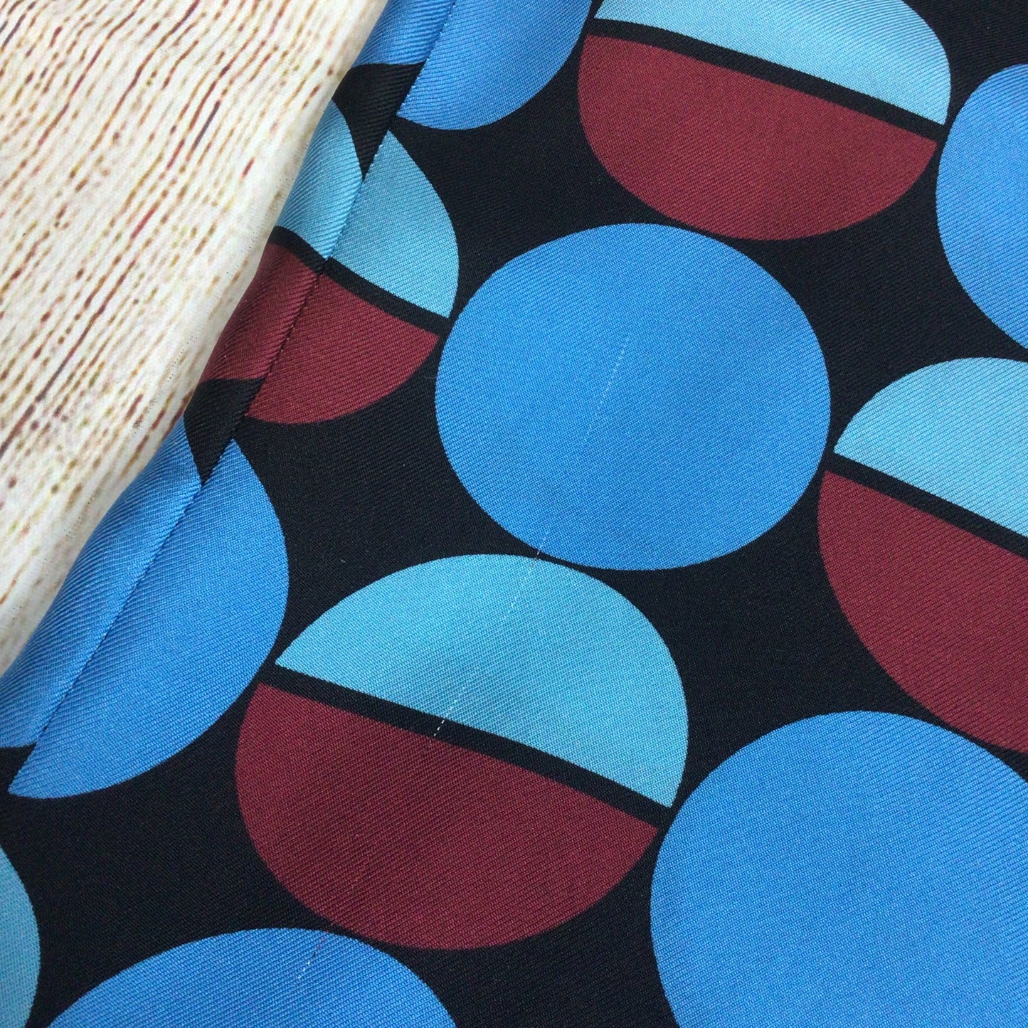 La Double J LDJ Blue & Burgundy Geometric Print 100% Silk Boy Shirt Size S