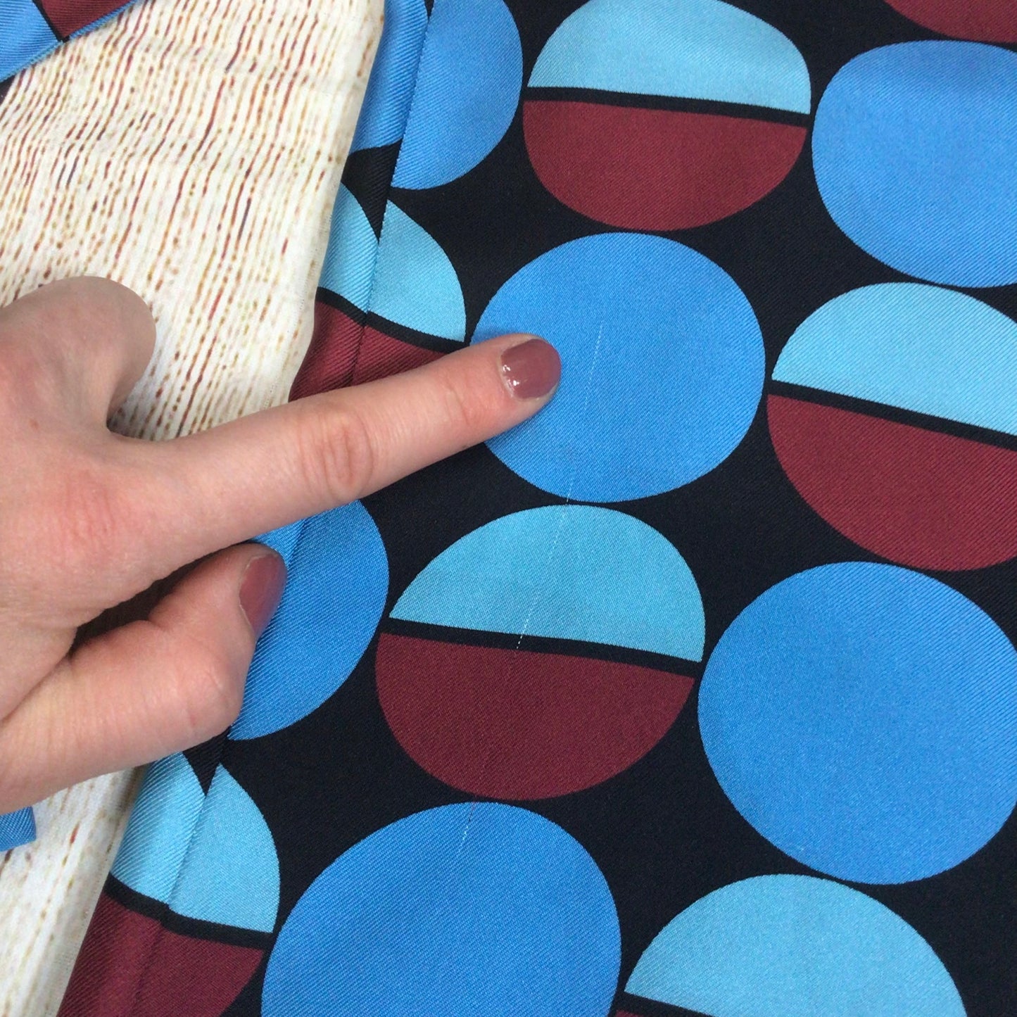 La Double J LDJ Blue & Burgundy Geometric Print 100% Silk Boy Shirt Size S