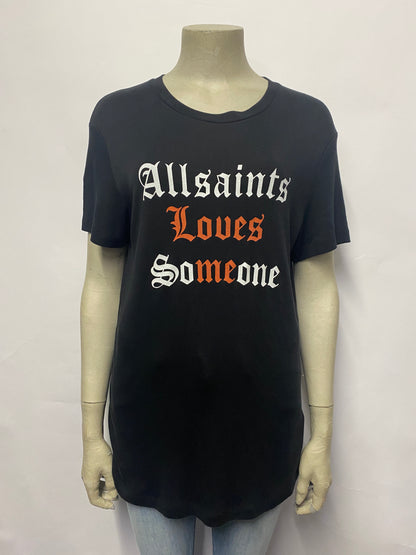 All Saints Loves Someone Black Cotton Text T-Shirt Small