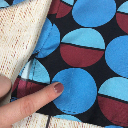 La Double J LDJ Blue & Burgundy Geometric Print 100% Silk Boy Shirt Size S