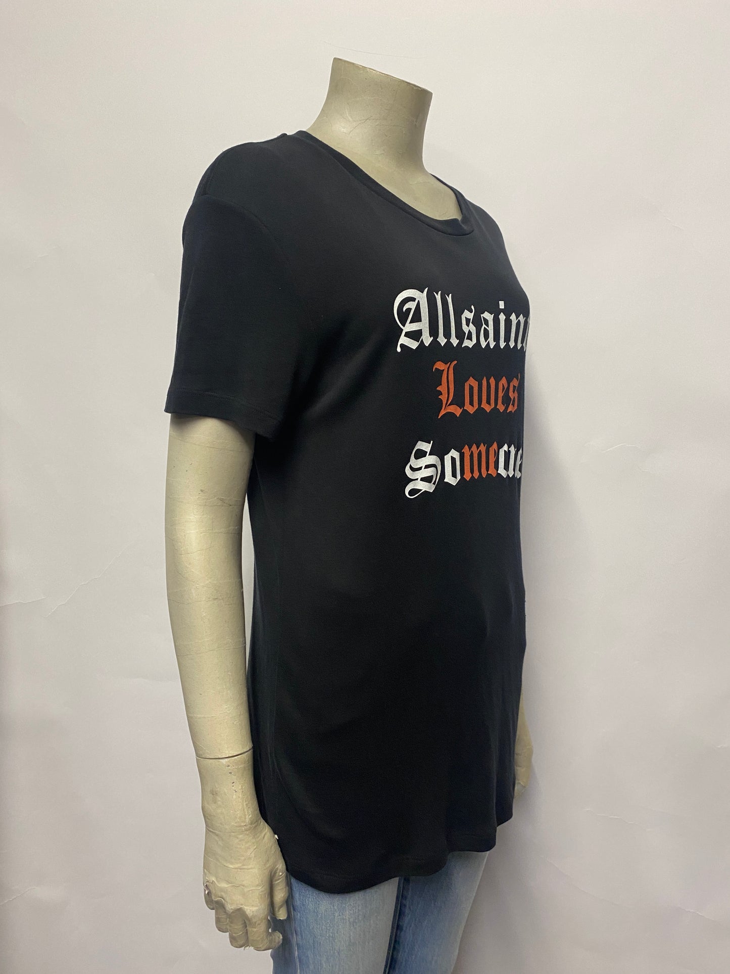 All Saints Loves Someone Black Cotton Text T-Shirt Small